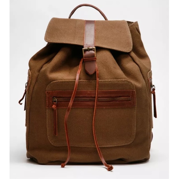 Kimchi Blue Handbags - Kimchi Blue urban outfitters canvas leather drawstring backpack bag lapt…